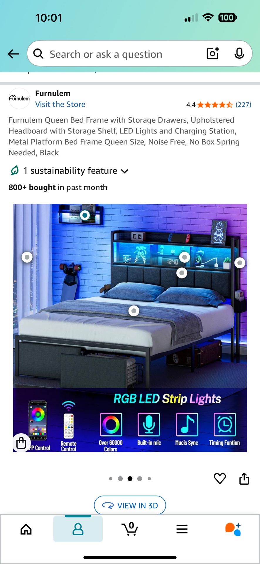 Queen Bed Frame W/ Neon Lights And Storage