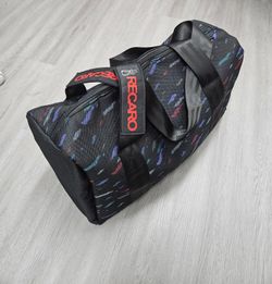 BRAND NEW DUFFLE TRAVEL GYM RECARO BAG WITH BLACK HARNESS STRAP JDM SEAT CLOTH RACING