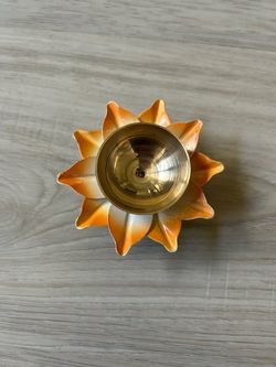 Brass Diya with Orange Lotus Base
