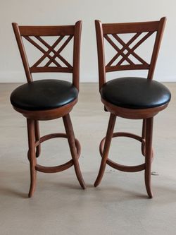 Pair of Wood Swivel Bar Stools