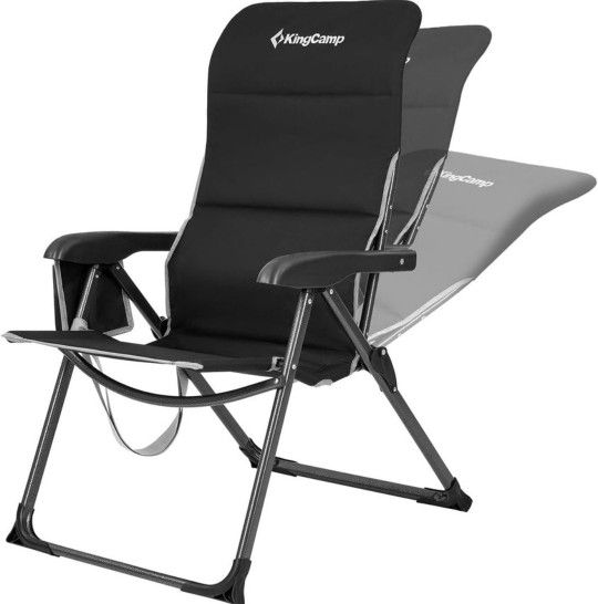 Reclining Camping Folding Chair, Padded Lumbar Support Heavy