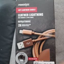 PowerXcel Durable 4 Ft Leather Cable 8 Pin Connector USB Charge. Demaged Box