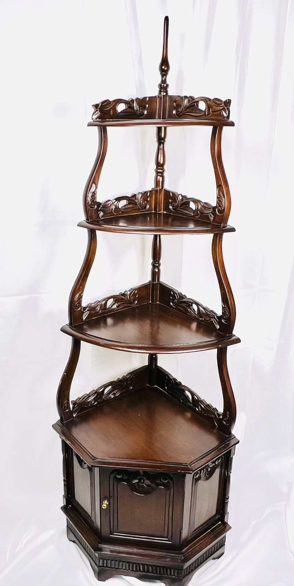 Vintage Wooden Corner Etagere Four Tier Display Case