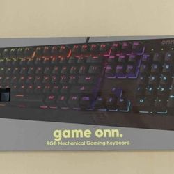 onn. Gaming Mechanical Keyboard with Blue Switches, Adjustable 16.8M LED Lighting, 104 Keys, Black