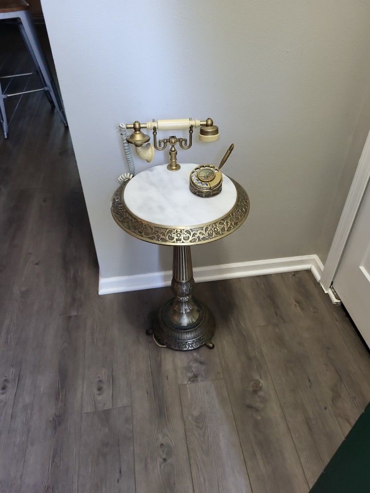 Vintage Brass & Marble Phone Table