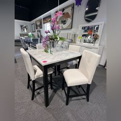 Faux Marble Top Counter Height Dining Table Set with 4 Chairs