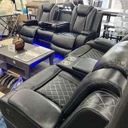 3pcs Leatherette Reclining Living Room Set W/LED Light