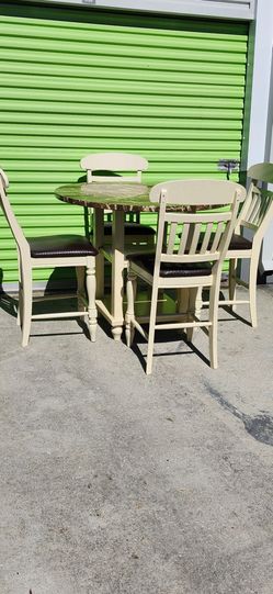 Round Pub Table and 4 Chairs Dining Set