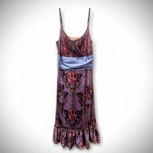 Plenty by Tracy Reese Silk Slip Dress – Size 2 – Art Nouveau Floral Print – Purple & Blue Ruffle Hem
