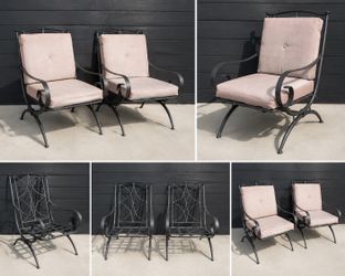Pair of Heavy-Duty Wrought Iron Patio Rocking Chairs w/ Cushions