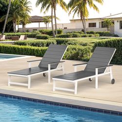 Outdoor Lounge Chair with Wheels, Gray (Set of 2)