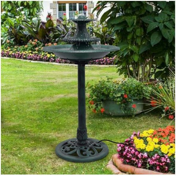 3 Tiers Outdoor Bird Decor Pedestal Water Fountain with Pump