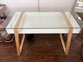 Glass Top Desk with Wood Legs