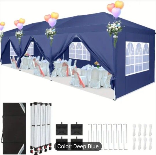 10x30ft Pop-Up Party Canopy Tent with 8 Sidewalls, Waterproof, Portable for Weddings & Events
