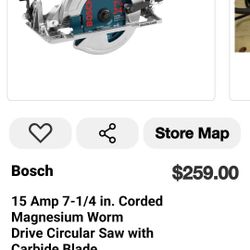 BOSCH 15amp 7 1/4 inch corded magnesium worm drive circular saw w/carbide blade 