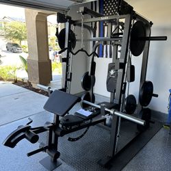 Vesta Fitness Smith Machine 2001 w/Bench Attachment | 230lb Bumpers Weights | 7ft Olympic Bar | Fitness | Gym Equipment | FREE DELIVERY 🚚 