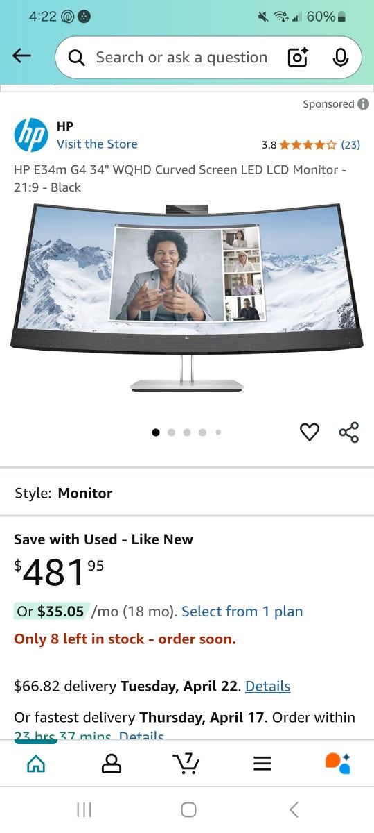 HP 34" Curved Monitor
