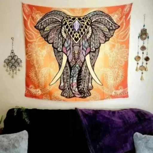 Orange Floral Elephant Tapestry (#11)