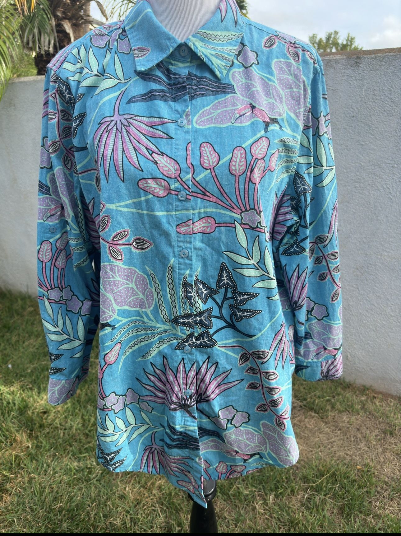 PreOwned Reyn Spooner Blue Hawaiian Print Blouse Women's XXL