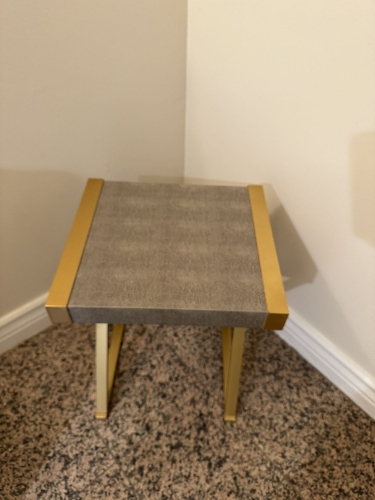 Gray/Taupe Leather Look And Gold-- Side/End table