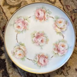 Vintage O.& E.G. Austria Hand Painted Rose Small Porcelain Cabinet Plate