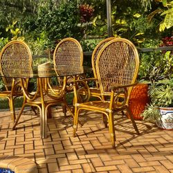 Rattan Dining Set W 4 Armchairs 