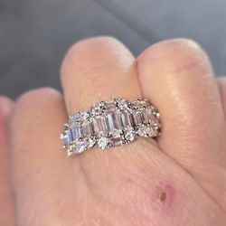 5 Stone Cz Emerald Cut Wedding Band... S7