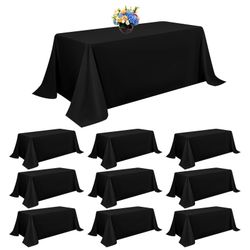 Teruntrue 10 Pack Black Polyester Rectangular Tablecloths, 90 X 132 Inch, Solid Color, Wrinkle Resistant, Lightweight, Ideal For Parties, Weddings, Ba