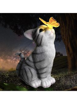  Solar Light, Garden Decor, Garden Gifts, cat Garden Statues, cat Butterfly Decor