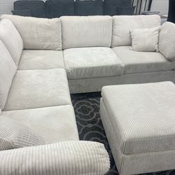 New Sectional Corduroy Couch with Ottoman! Free Same Day Delivery 🚚!