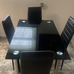 Black Glass Dining Room Table- 