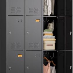 Metal cabinet for school, office, gym, bedroom, 9 doors, black steel storage cabinet for employees, industrial storage cabinet, requires assembly (9 d