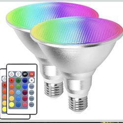 Multicolor LED Par38 Flood Light Bulb Outdoor Waterproof, 1800LM, 30W=90W, RGB + Warm White 3000K, 2 Pack Color Changing Floodlight Dimmable with Remo