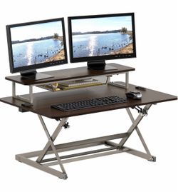 SHW 36-Inch Over Desk Height Adjustable Standing Desk with Monitor Riser, Espresso
