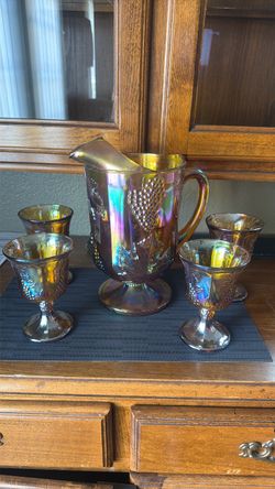 Carnival Glass Pitcher and Goblets Set