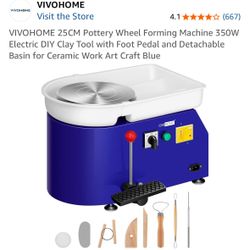 VIVOHOME 25CM Pottery Wheel Forming Machine 350W Electric DIY Clay Tool with Foot Pedal and Detachable Basin for Ceramic Work Art Craft Blue