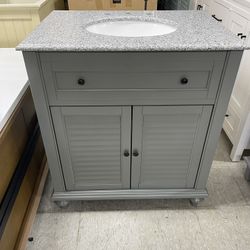 Home Decorators Bath Vanity 31"W x 35"H Freestanding Grey w/ Bevel Granite Top