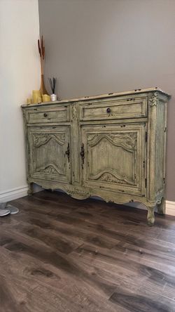 French Provincial Carved Wood Sideboard Cabinet