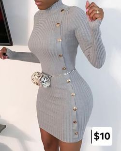Gray Dress W/ Buttons