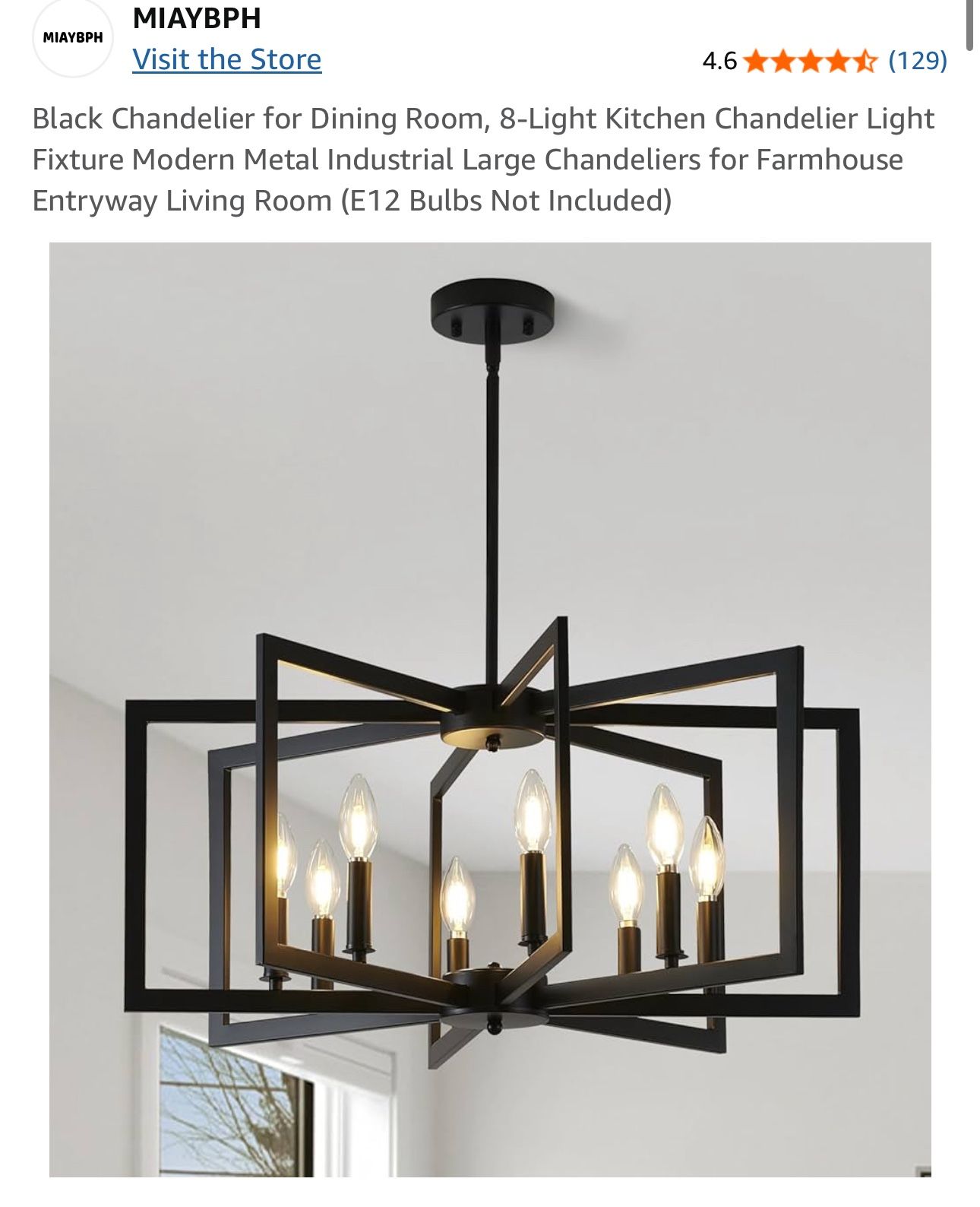 Black Chandelier for Dining Room, 8-Light Kitchen Chandelier Light Fixture Moder