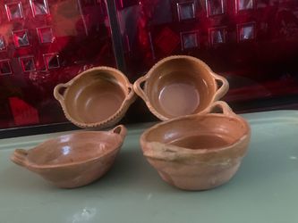 Set of 4 clay small salsa bowls from Mexico $20 all