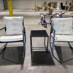 Brand new 3 Piece Outdoor Rocking Bistro Set Black Wicker Furniture Porch Chairs Conversation Sets with Glass Coffee Table, Beige