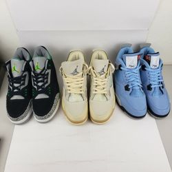 Price Is For All 3 Pairs ( Size 13 )  Nike Jordan Retro 4 Off White Sail / Jordan Retro 4 University Blue / Jordan Retro 3  Pine Green ( PLEASE READ )