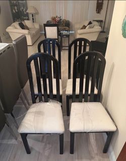 Set of 4 Vintage Dining Chairs - Black Lacquer Finish - Mid Century Post Modern Art Deco