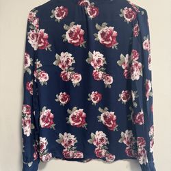 Forever 21 Dark Blue Shirt With Pink Flowers