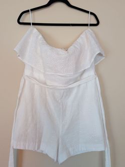 White Eyelet Off-Shoulder Romper