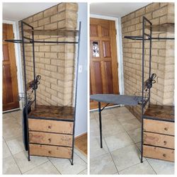 Garment Rack with Storage Drawers, Power Outlet and Folding Ironing Board 