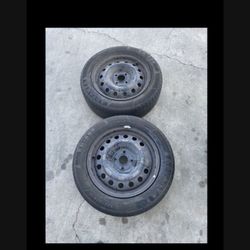 2 X 185/60r15 4x100 4x3.94 Stock Steely  Honda Civic Xb Corolla Rims Wheels Good Treads Tires !