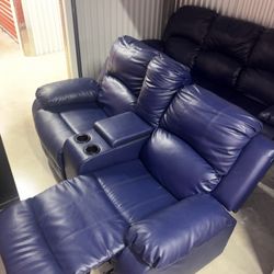 Royal Blue Couch Set And Orange Swede Chairs 