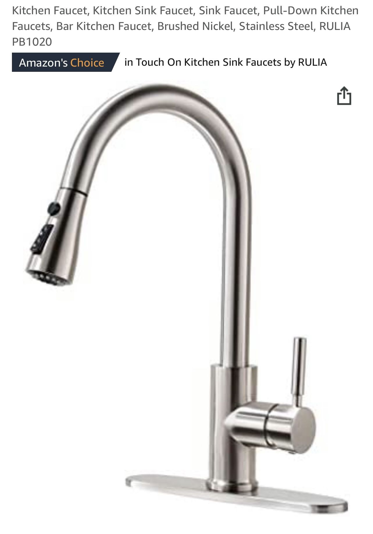Kitchen Faucet, Kitchen Sink Faucet, Sink Faucet, Pull-Down Kitchen Faucets, Bar Kitchen Faucet, Brushed Nickel, Stainless Steel, RULIA